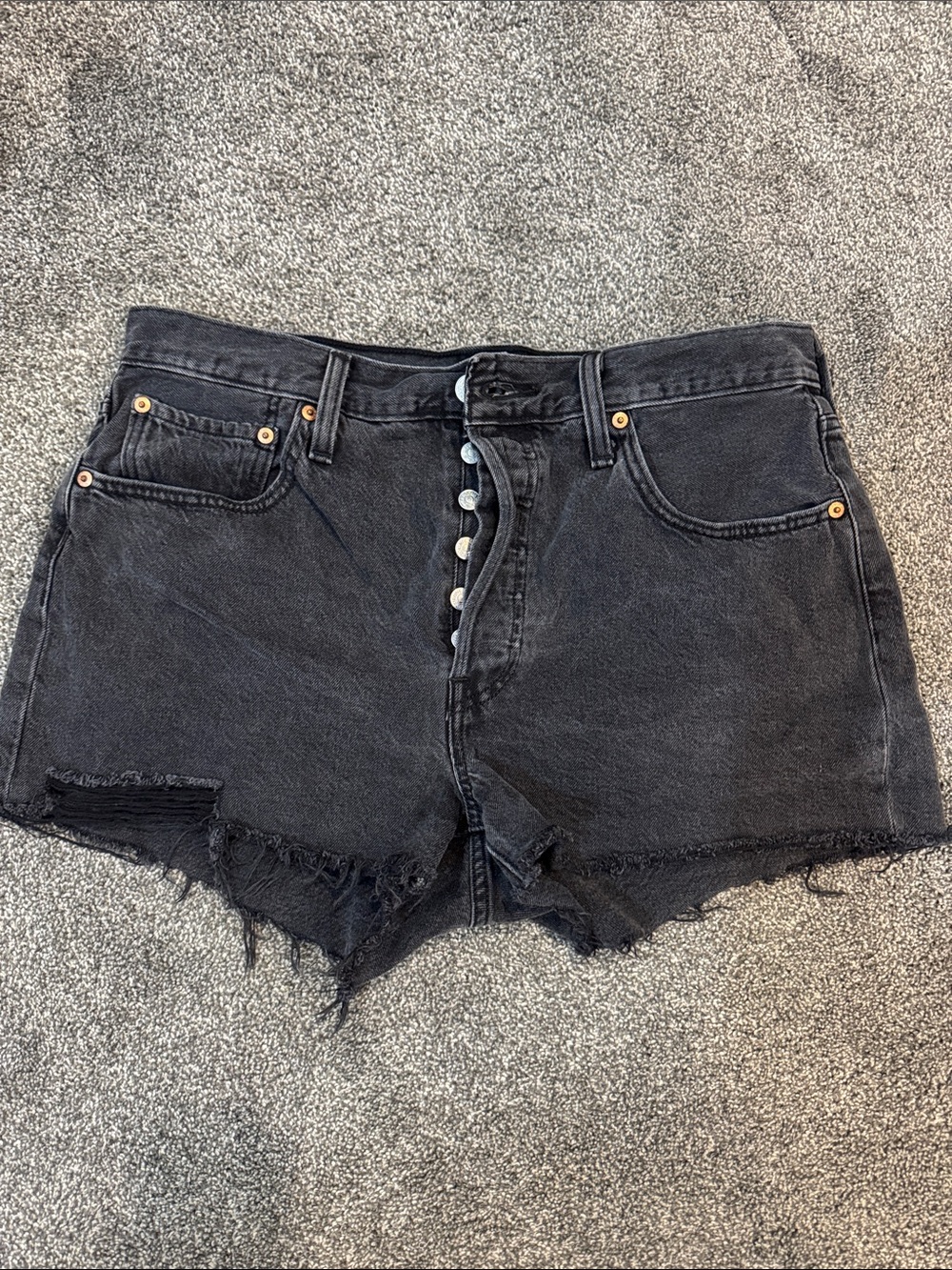 Levi's Black Button-Fly Distressed Denim Shorts